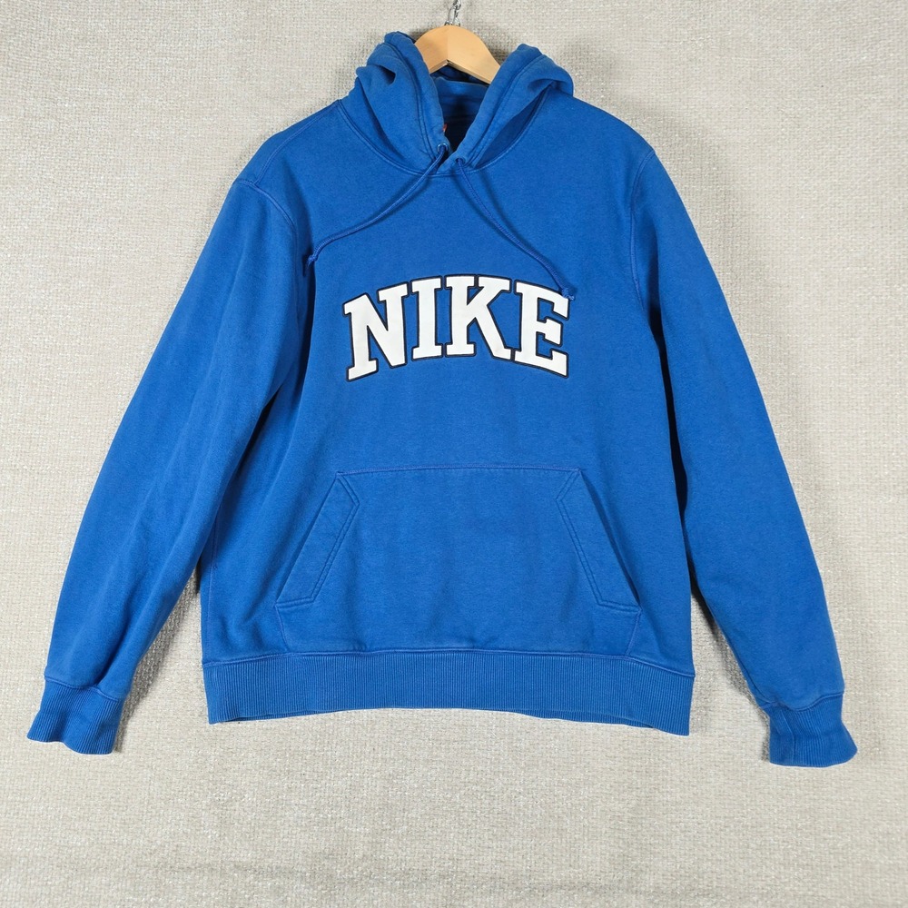 Nike Athletic Dept Mens Large Blue Spellout Logo Pullover Hoodie Sweatshirt